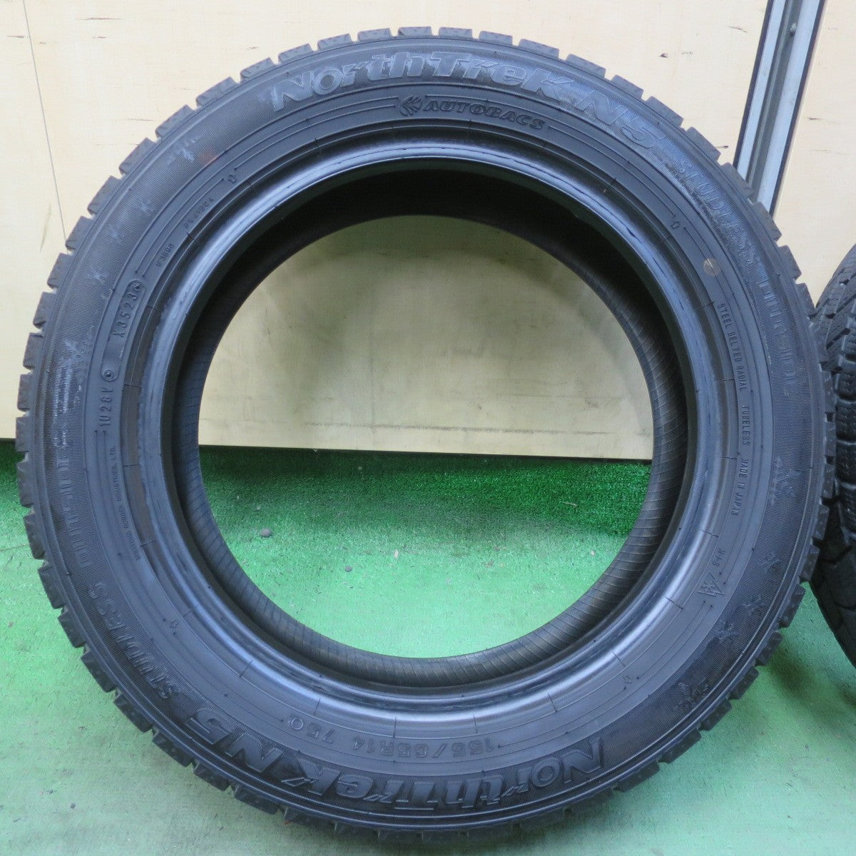 バリ溝！23年！9分★スタッドレス 155/65R14 オートバックス ノーストレック N5 タイヤ 14インチ N-BOX ラパン スペーシア ワゴンR タント ムーヴ 等★6042302イスタ