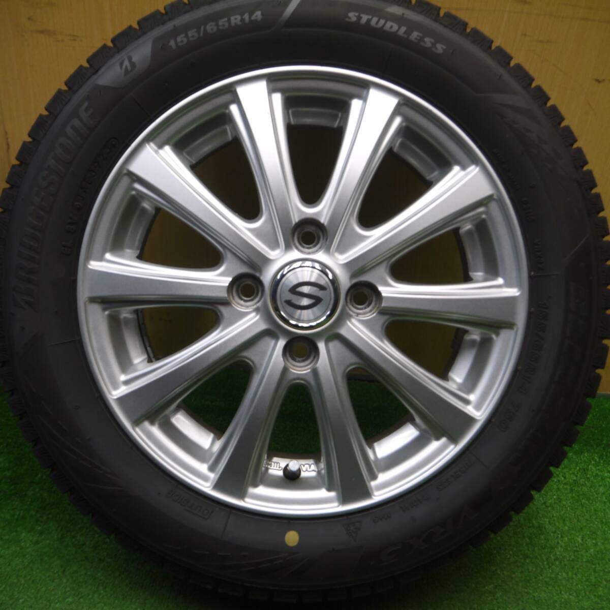バリ溝！23年！キレイ！ほぼ10分★スタッドレス 155/65R14 ブリヂストン ブリザック VRX3 社外 アルミ 14インチ PCD100/4H★5011501Hス