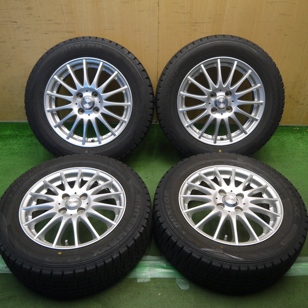 バリ溝！9.5分◎スタッドレス 185/65R15 ダンロップ ウインターマックス WM02 CYBER 社外 アルミ 15インチ PCD100/4H◎6100902Hス