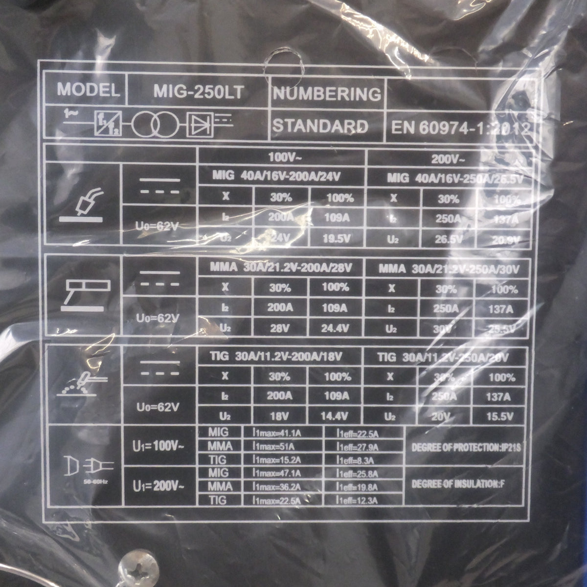 未使用★複合マルチ インバーター式半自動溶接機 MIG-250LT blue　メーカー 不明 中国製　100V～ 200V～★