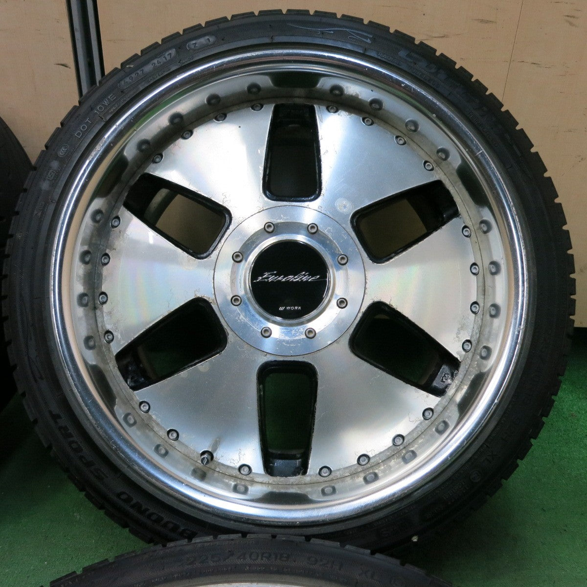 [送料無料] バリ溝！8.5分★WORK Euroline 225/40R18 ルッチーニ BUONO SPORT ワーク ユーロライン 18インチ PCD114.3/4H 5H マルチ★4100201SYノ