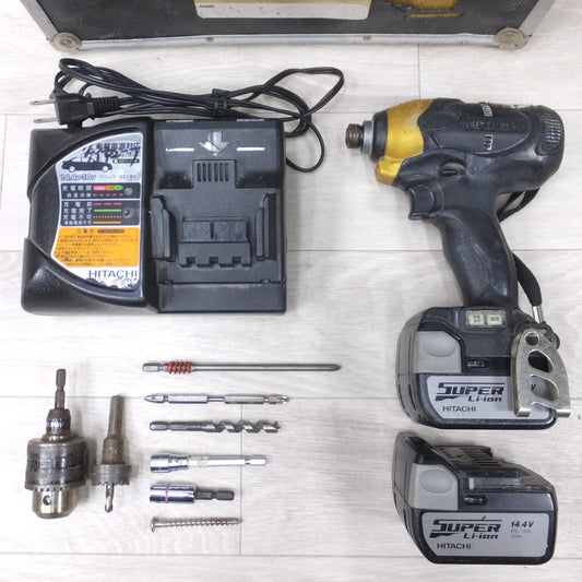 [送料無料] バッテリー2個！付属品付き◆日立工機 HITACHI コードレス インパクト ドライバ 14.4V WH14DBL 充電器 ケース ビット 付き 電動 工具◆