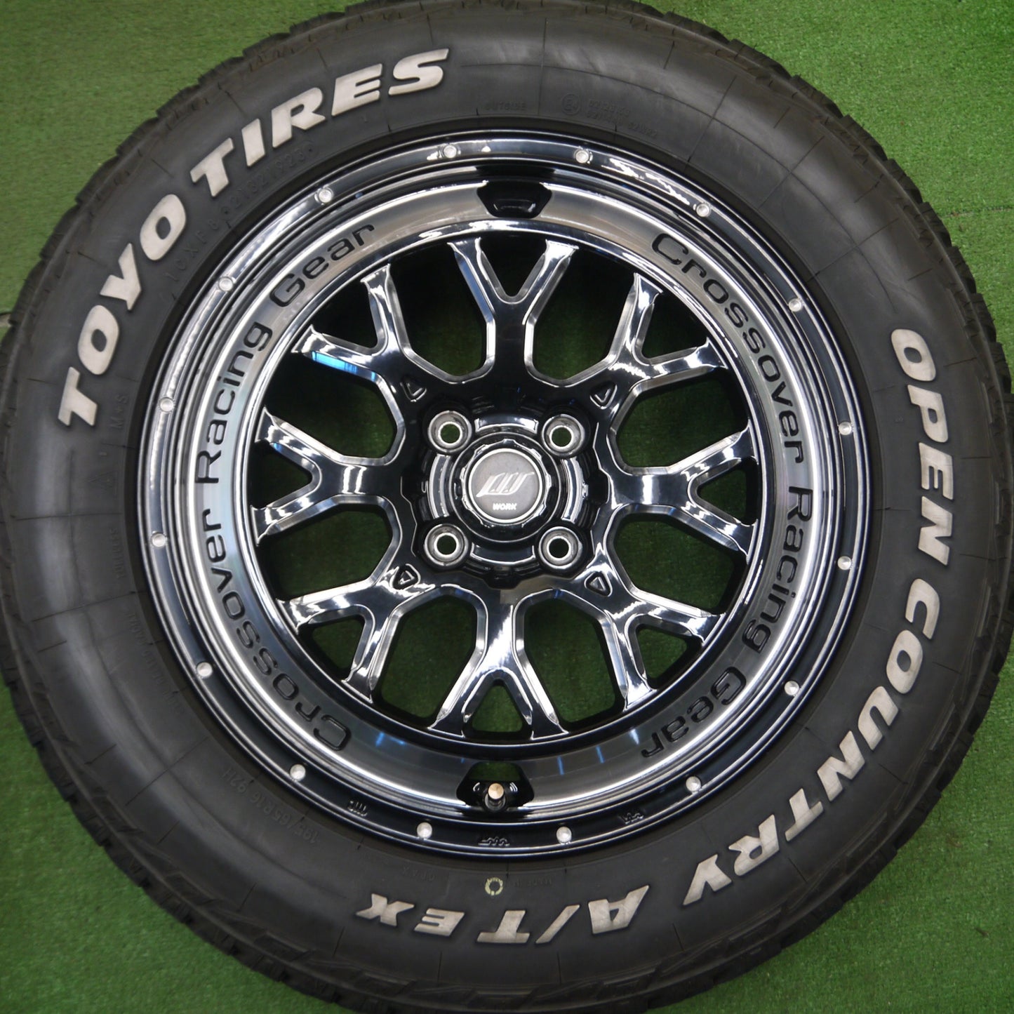 [送料無料] バリ溝！23年！キレイ！9.5分★WORK Crossover Racing Gear CRAG CKV 195/65R16 トーヨー オープンカントリー A/T EX ホワイトレター ワーク PCD100/4H★5020404Hノ