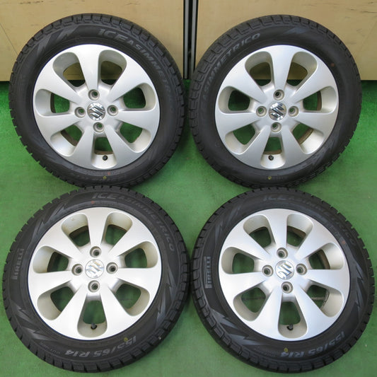 [送料無料] バリ溝！9分★スズキ パレット 純正 155/65R14 スタッドレス ピレリ アイスアシンメトリコ 14インチ PCD100/4H★4112001イス