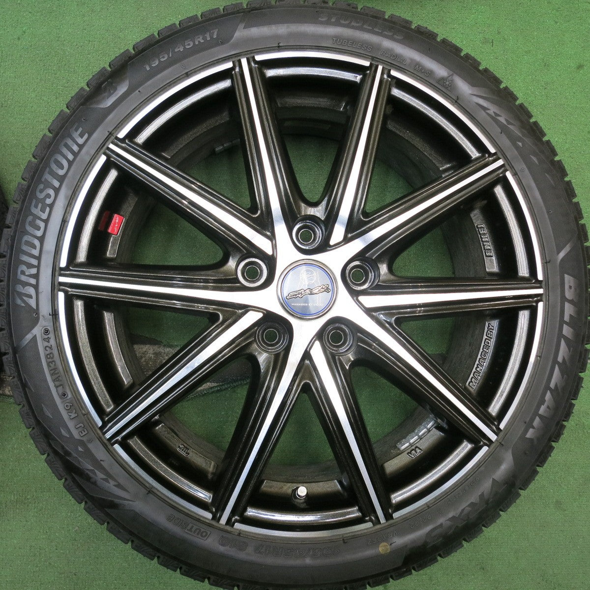 超バリ溝！24年！ほぼ10分★スタッドレス 195/45R17 ブリヂストン ブリザック VRX3 SMACK ENKEI スマック エンケイ 17インチ PCD114.3/5H★5090406HAス
