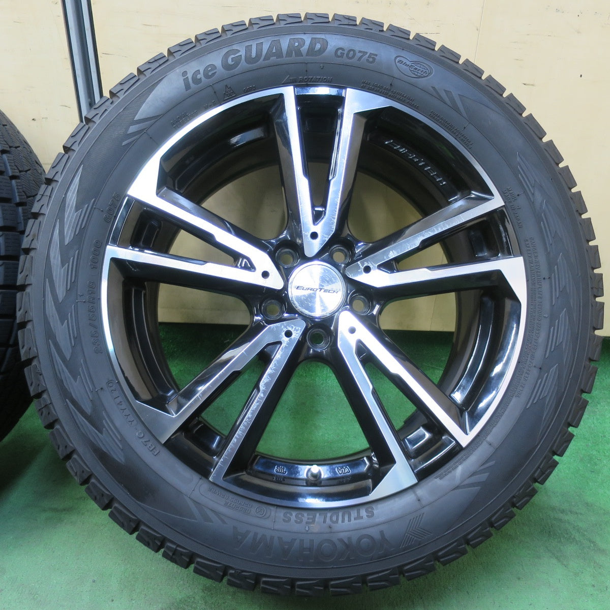 バリ溝！9.5分★アウディ Q3 等 EUROTECH GAYA SOLI 235/55R18 スタッドレス ヨコハマ アイスガード G075 ユーロテック ガヤ ソリ PCD112/5H★5101010イス