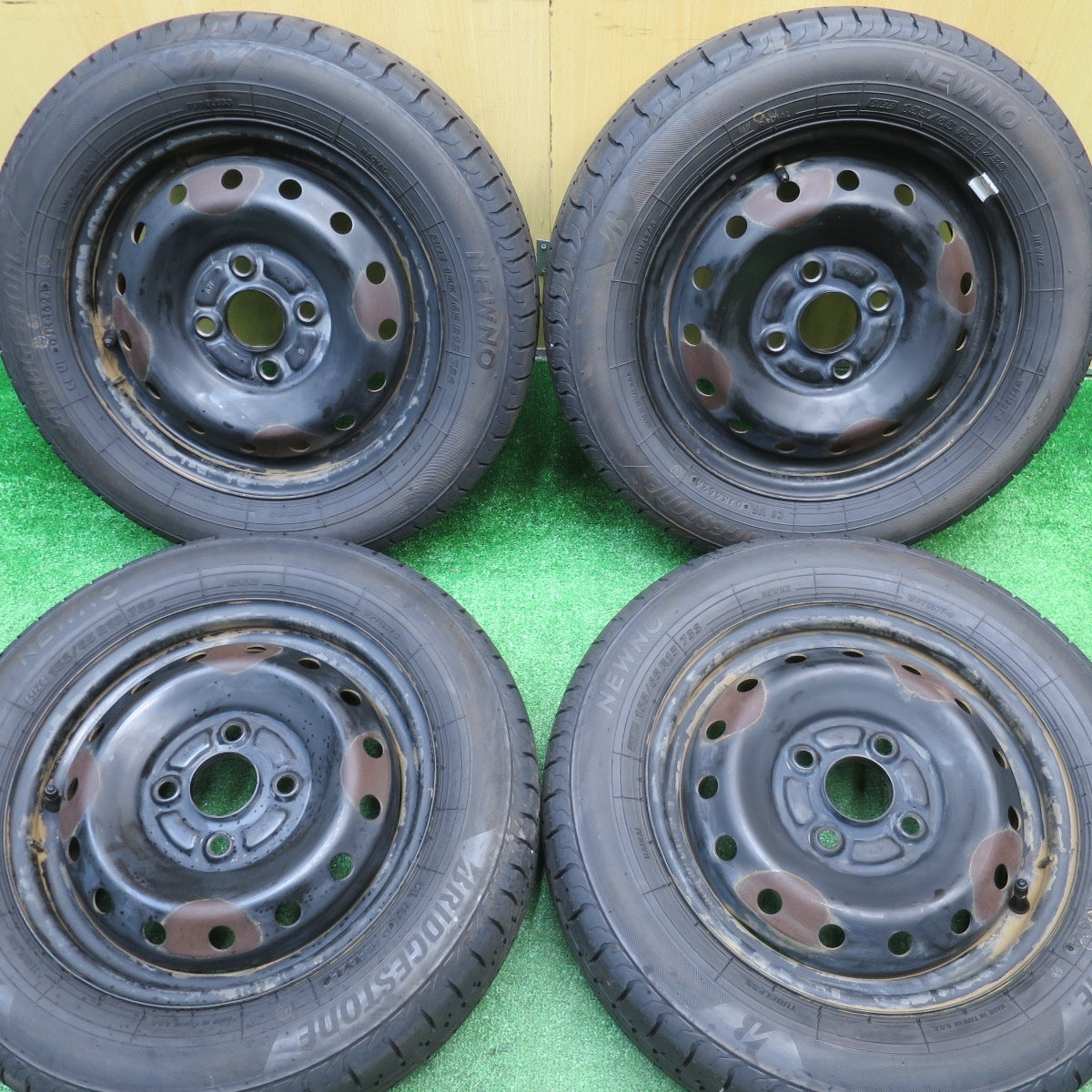 バリ溝！24年！ほぼ10分★155/65R13 ブリヂストン NEWNO TOPY スチール ホイール ニューノ 13インチ PCD100/4H★5110305NJノ