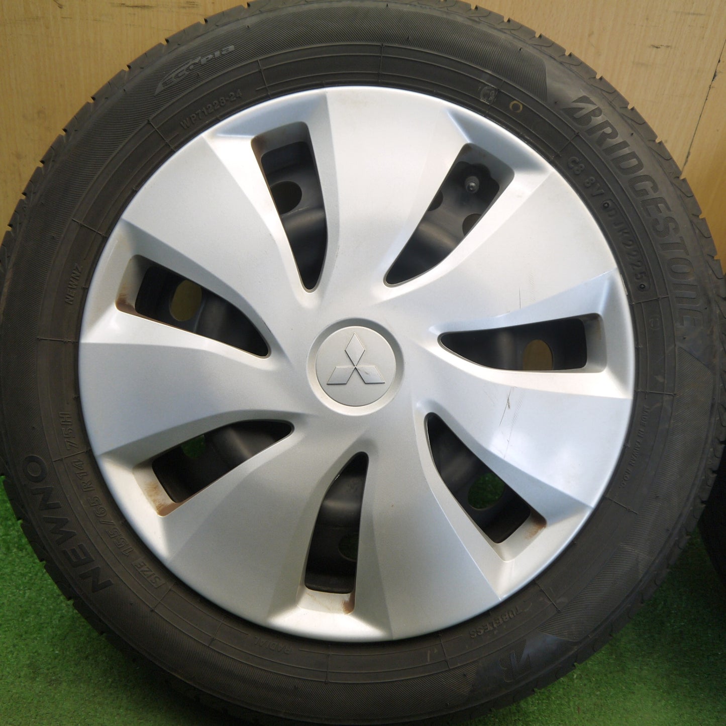 バリ溝！25年！9.5分以上◎三菱 ekワゴン 純正 スチール 155/65R14 ブリヂストン NEWNO ニューノ 14インチ PCD100/4H◎6081701Hノ
