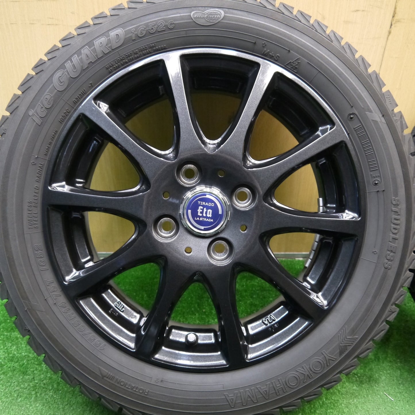 バリ溝！23年！キレイ！9分★スタッドレス 155/65R14 ヨコハマ アイスガード iG52C TIRADO Eta LA STRADA ティラード ラストラーダ 14インチ PCD100/4H★5042802Hス
