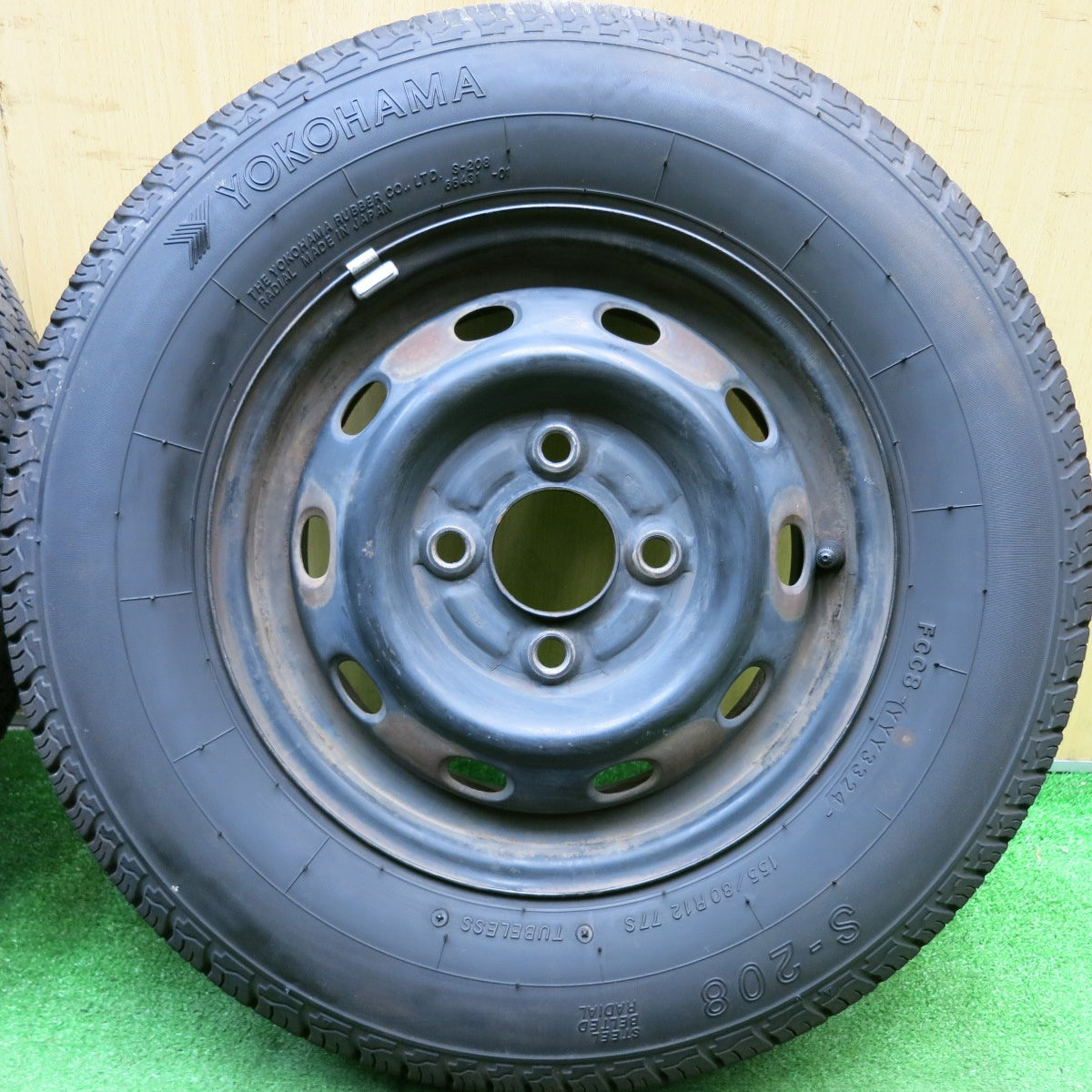 バリ溝！24年！9分★155/80R12 ヨコハマ S-208 スチール ホイール 12インチ PCD100/4H★5062203HAノ