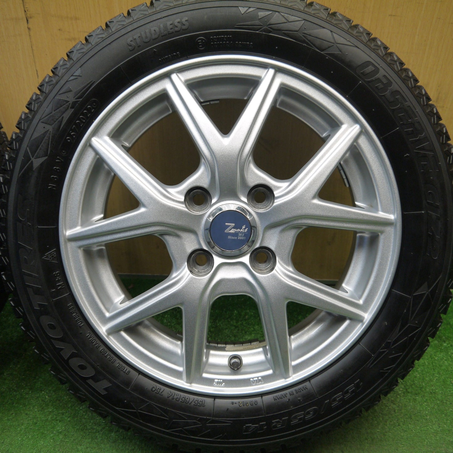 バリ溝！22年！キレイ！9分★スタッドレス 155/65R14 トーヨー オブザーブ GIZ Zmeist M5 14インチ PCD100/4H★6013001Hス