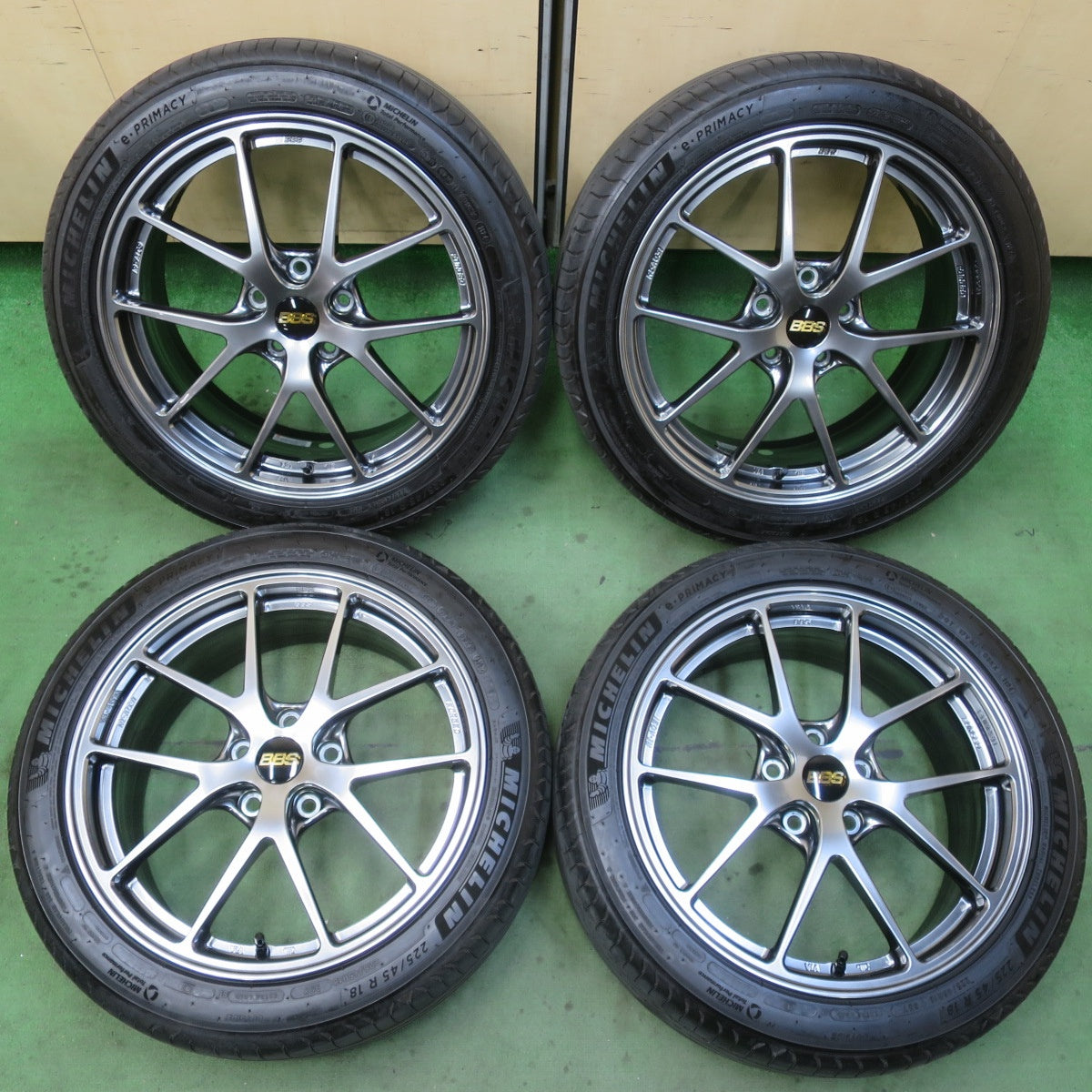 キレイ！24年★BBS RI-A031 鍛造 225/45R18 ミシュラン e・PRIMACY 18インチ eプライマシー PCD114.3/5H★6021010イノ