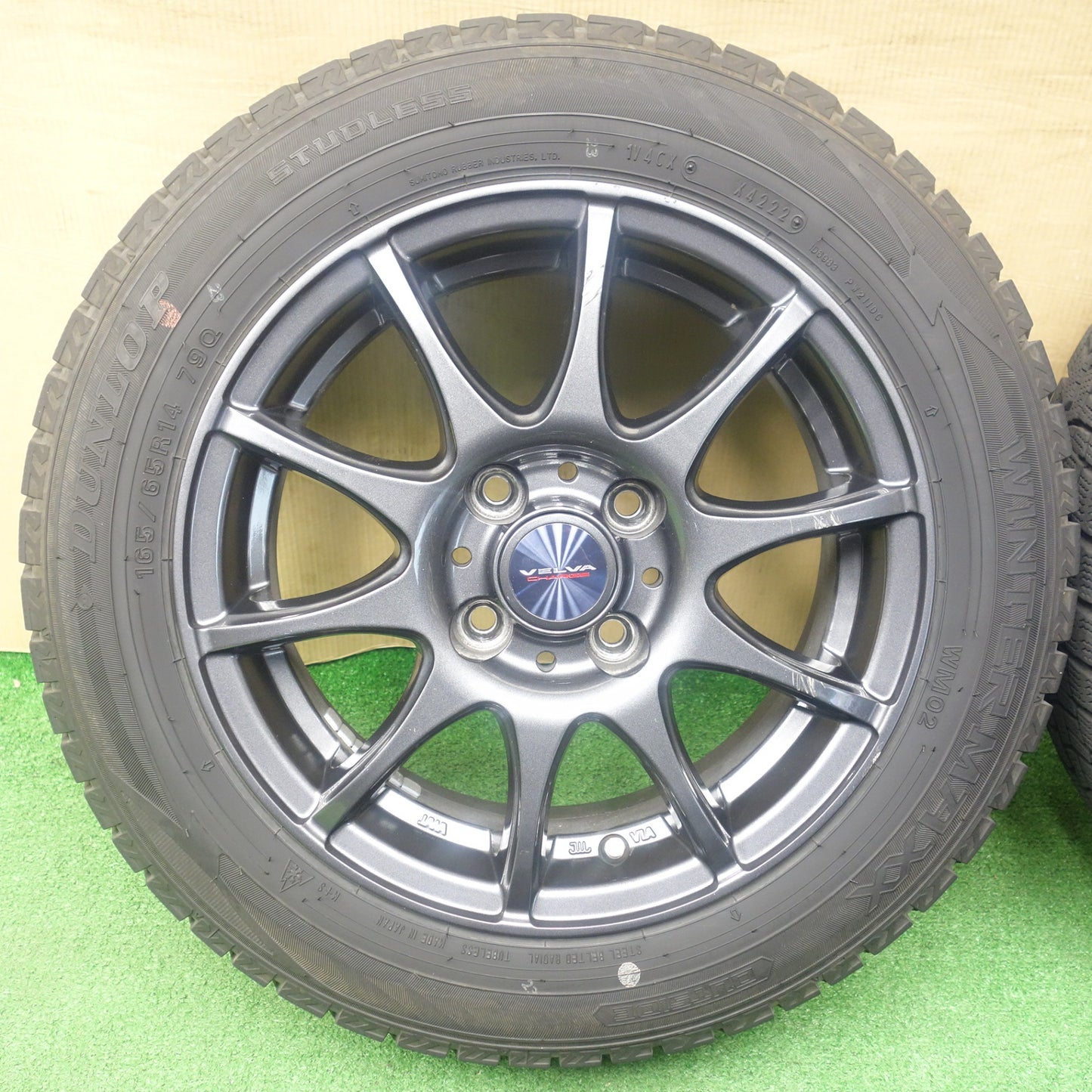 バリ溝！22年！9.5分★スタッドレス 165/65R14 ダンロップ ウインターマックス WM02 VELVA CHARGE ヴェルヴァ 14インチ PCD100/4H★6022703KTス