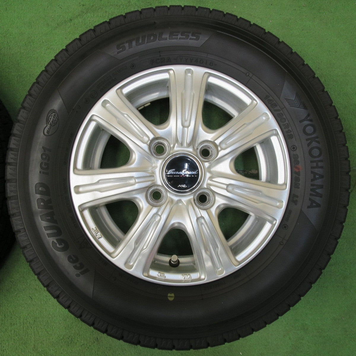 バリ溝！キレイ！9.5分★スタッドレス 145/80R12 80/78N ヨコハマ アイスガード iG91 EuroSpeed MiD ユーロスピード 12インチ PCD100/4H★5013120イス