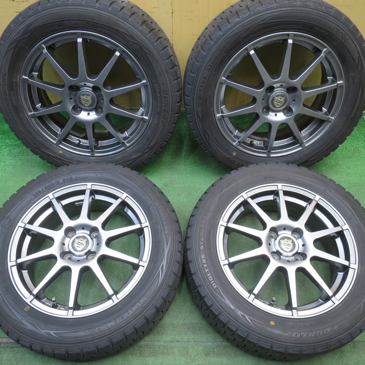 バリ溝！キレイ！8.5分★スタッドレス 185/60R15 ダンロップ ウインターマックス WM01 社外 アルミ 15インチ PCD100/4H★6051812NJス