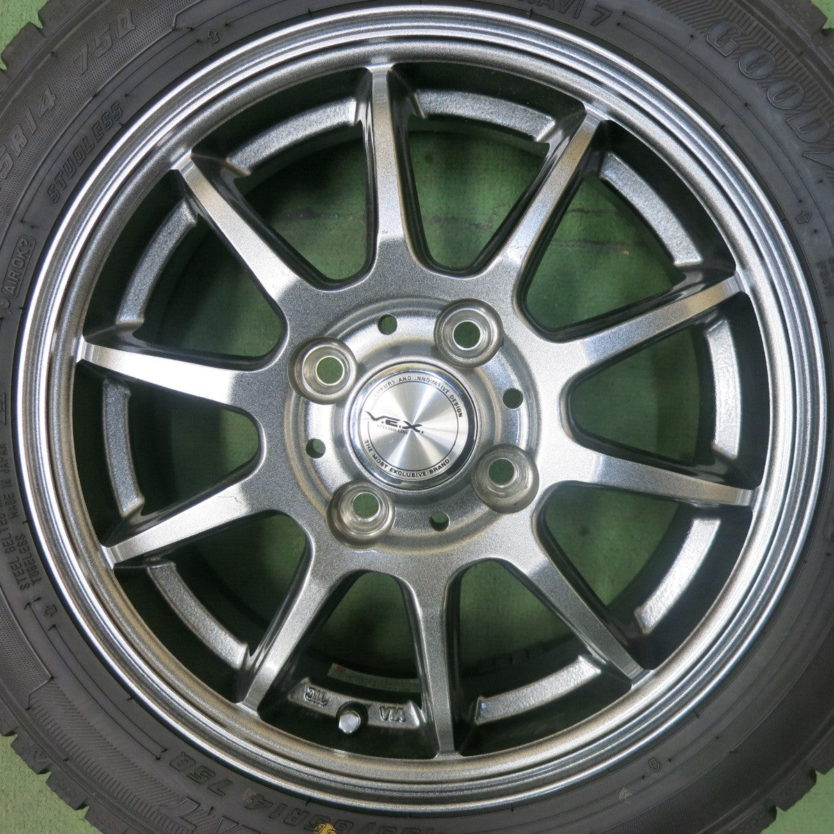 超バリ溝！22年！キレイ！ほぼ10分★スタッドレス 155/65R14 グッドイヤー アイスナビ7 V.E.X. VEX 社外 アルミ 14インチ PCD100/4H★5102202SKス