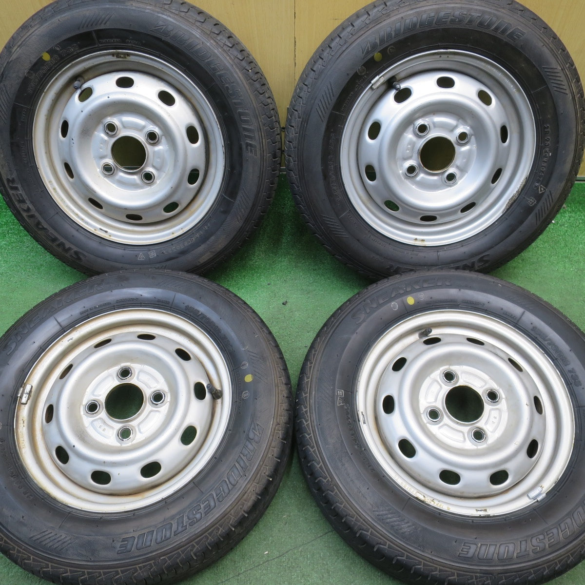 バリ溝！23年！ほぼ10分★155/70R12 ブリヂストン スニーカー SNK2 スチール ホイール 12インチ PCD100/4H★6051908NJノ