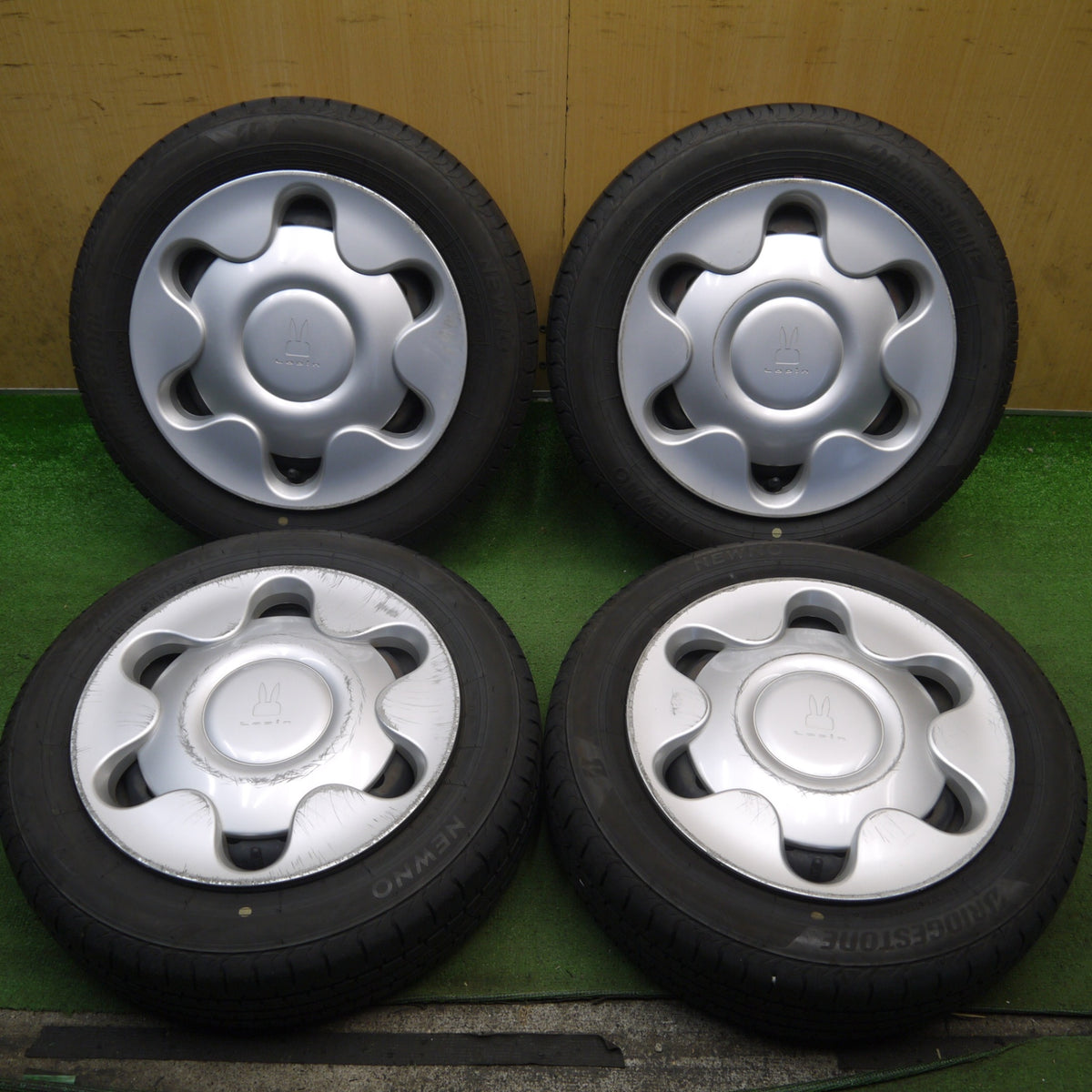 バリ溝！25年！9分◎スズキ HE33S アルト ラパン 純正 スチール 155/65R14 ブリヂストン NEWNO ニューノ 14インチ PCD100/4H◎6090401Hノ