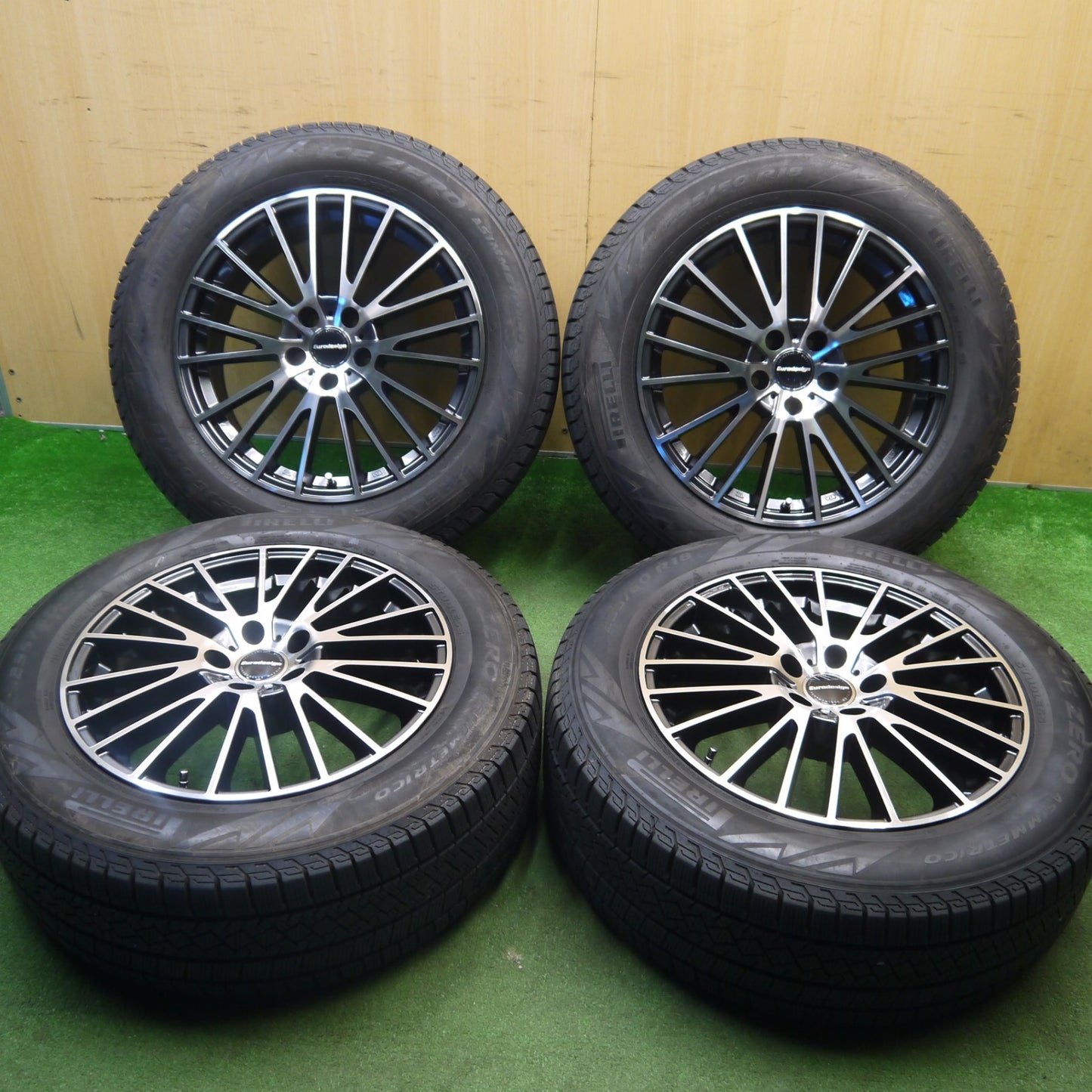 バリ溝！22年！キレイ！9.5分以上★アウディ Q5 等 Eurodesign CALWER 235/60R18 スタッドレス ピレリ アイスゼロ アシンメトリコ ユーロデザイン カルヴァー 18インチ PCD112/5H★6021703Hス
