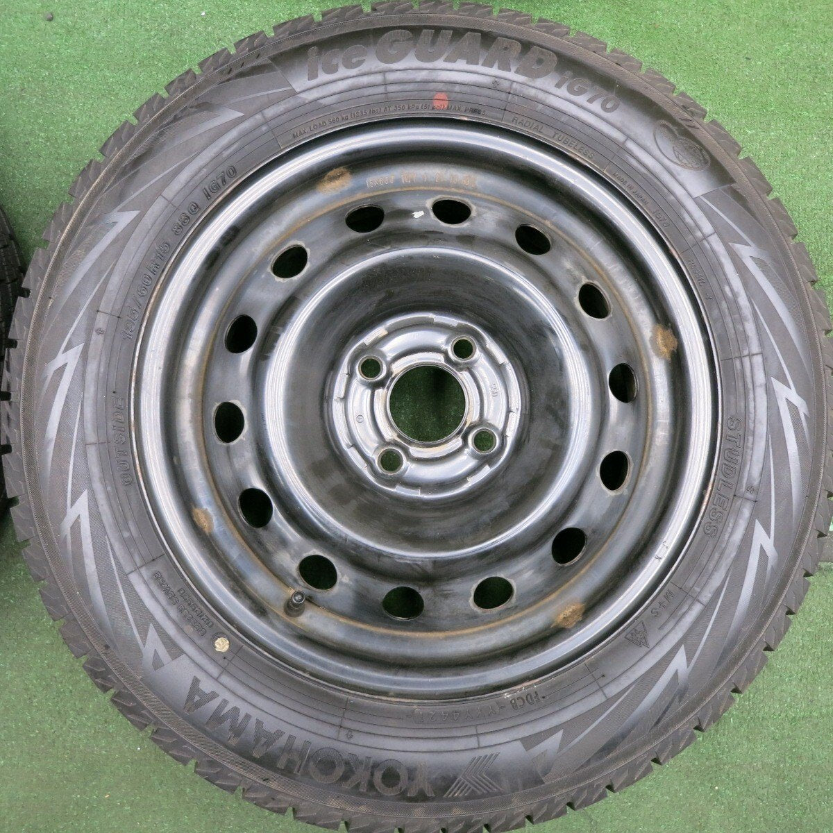 超バリ溝！21年！ほぼ10分★スタッドレス 195/60R15 ヨコハマ アイスガード iG70 60 スチール 15インチ PCD100/4H★4053002HAス