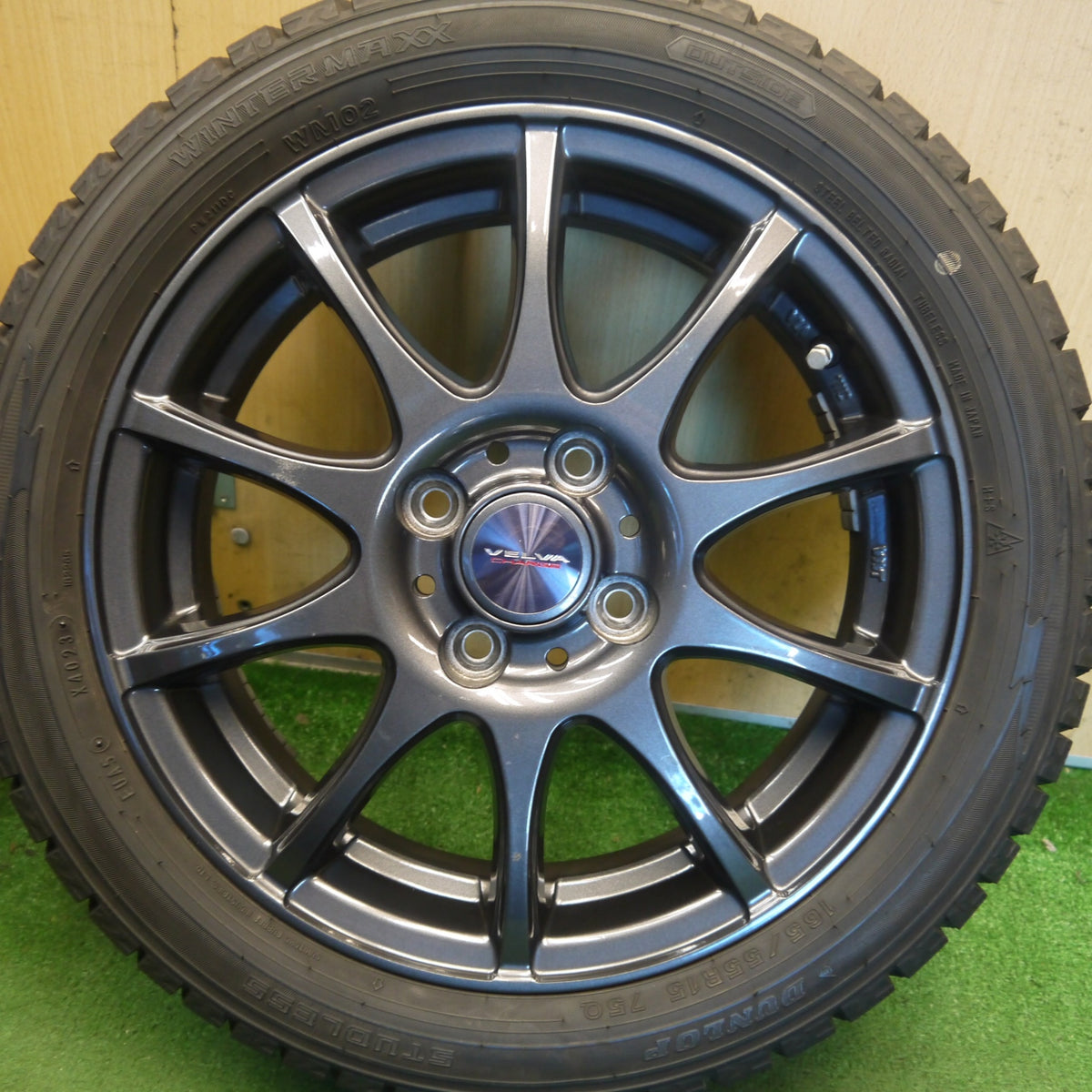 バリ溝！23年！キレイ！9.5分◎スタッドレス 165/55R15 ダンロップ ウインターマックス WM02 VELVA CHARGE ヴェルヴァ 15インチ PCD100/4H◎6100602Hス