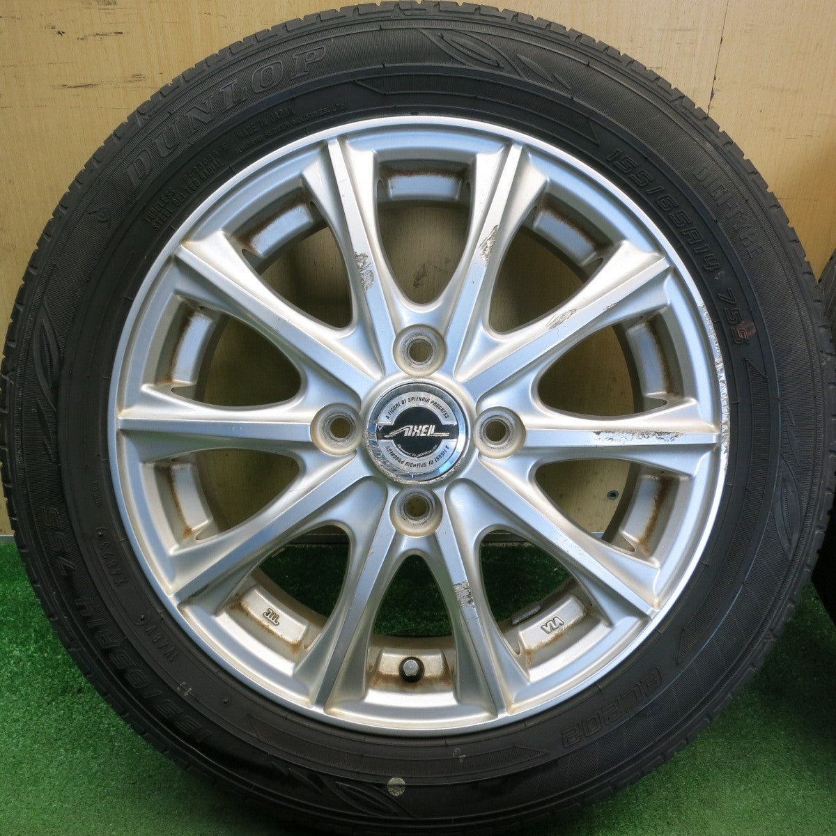 バリ溝！23年！8.5分◎155/65R14 ダンロップ EC202 AXEL アクセル 14インチ PCD100/4H◎6081306HAノ