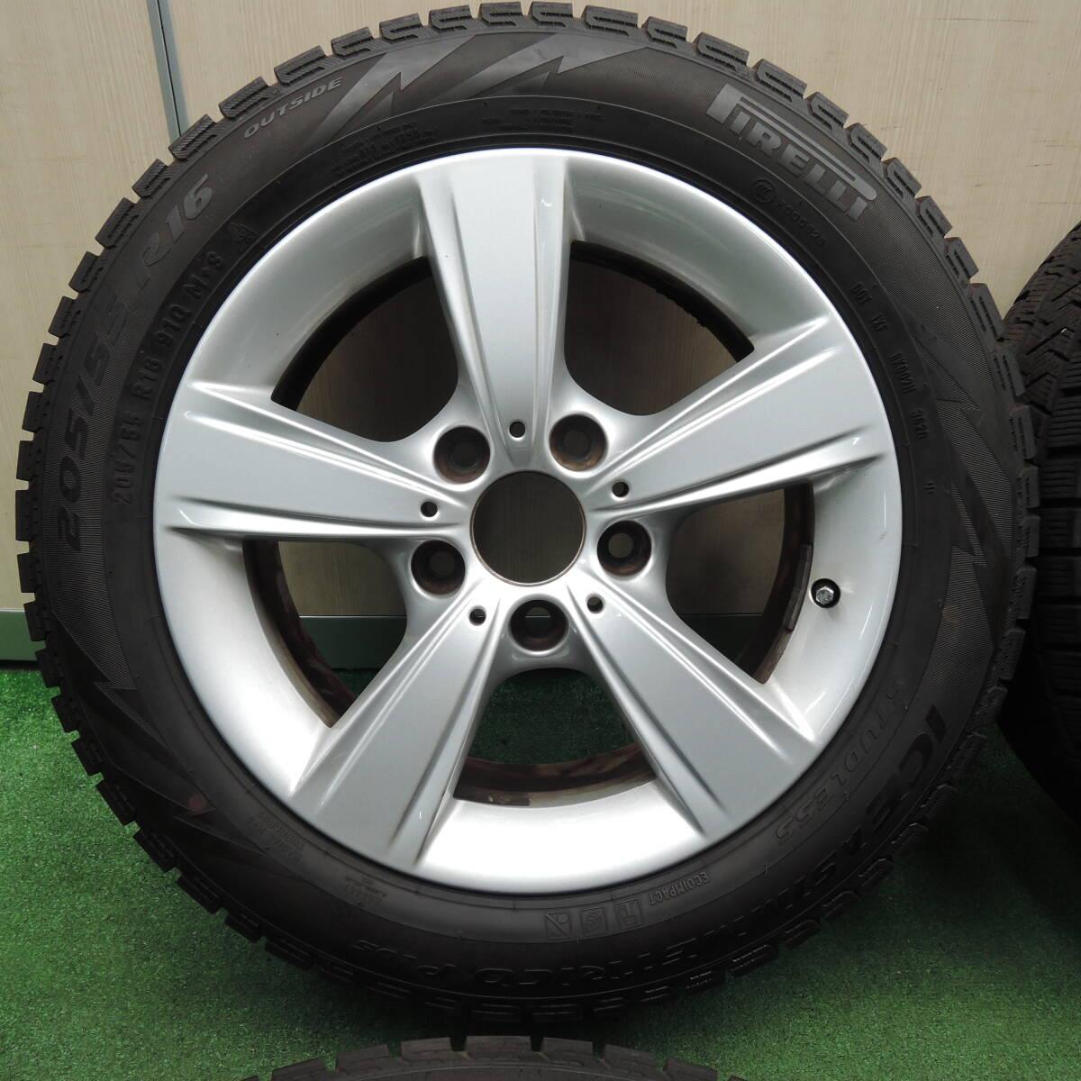 バリ溝 綺麗 9分★BMW 1シリーズ F20 純正 205/55R16 スタッドレス ピレリ アイスアシンメトリコプラス PCD120/5H★4010707TNス