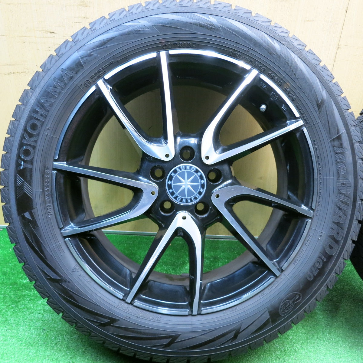 バリ溝！23年！キレイ！ほぼ10分★ベンツ 等 EURO FORSCH H844 215/60R18 スタッドレス ヨコハマ アイスガード iG70 ユーロフォルシュ 18インチ PCD112/5H★5122001HAス
