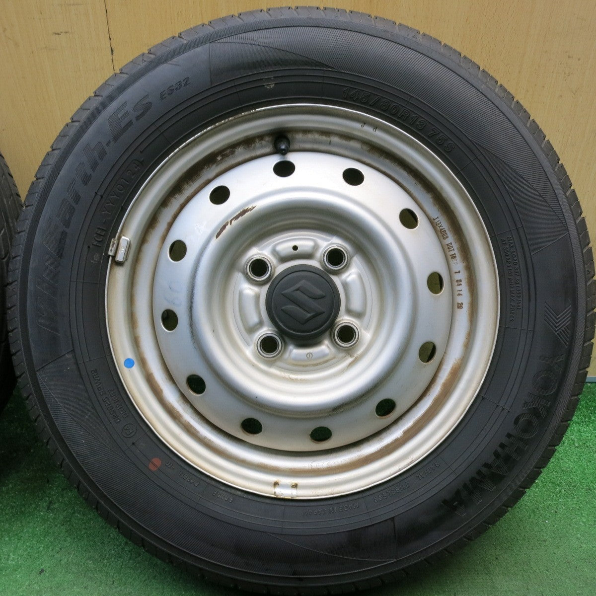 バリ溝！24年！8.5分◎スズキ アルト ワゴンR 純正 スチール 145/80R13 ヨコハマ BluEarth-ES ES32 ブルーアース 13インチ PCD100/4H◎6101505HAノ