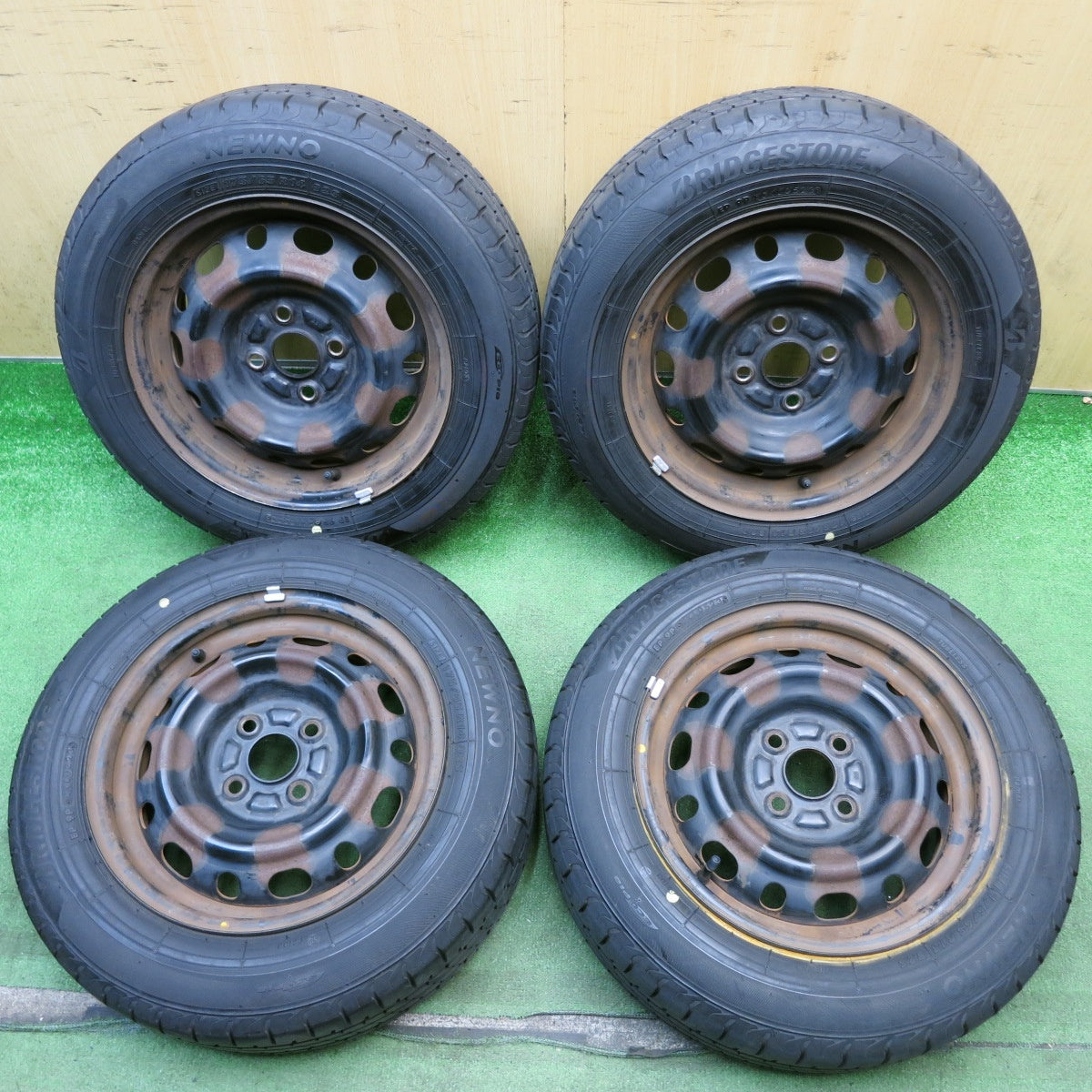バリ溝！23年！9分◎マツダ デミオ 純正 スチール 175/65R14 ブリヂストン NEWNO ニューノ エコピア 14インチ PCD100/4H◎6072309HAノ