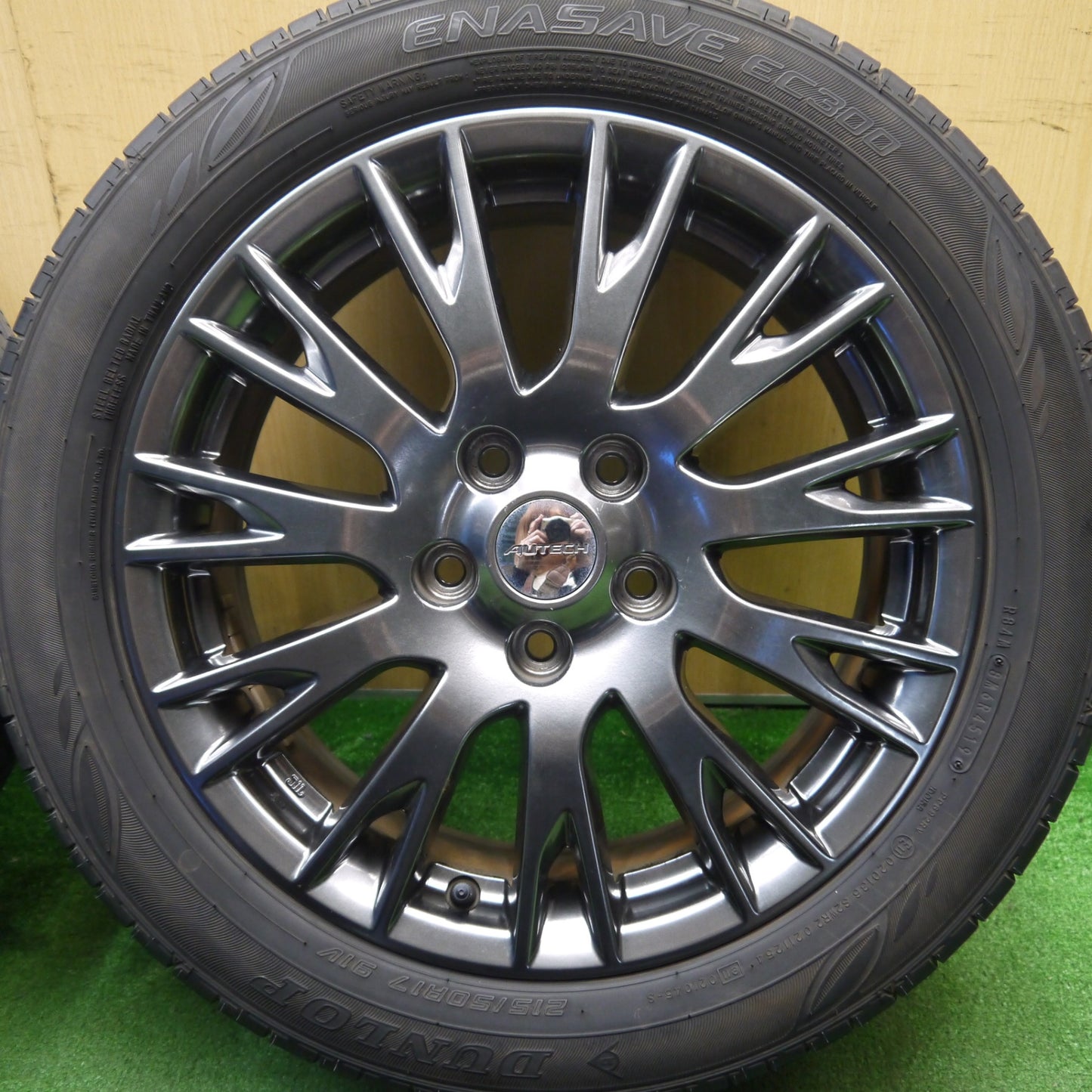 [送料無料] バリ溝！キレイ！8.5分★日産 リーフ 純正 AUTECH ENKEI 215/50R17 ダンロップ エナセーブ EC300 17インチ オーテック エンケイ PCD114.3/5H★5031907Hノ