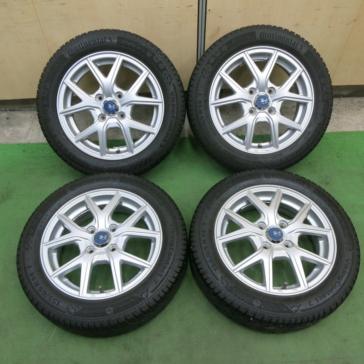 バリ溝！22年！キレイ！9分★スタッドレス 155/65R14 コンチネンタル バイキング コンタクト7 Zmeist M5 14インチ PCD100/4H★6012607ナス