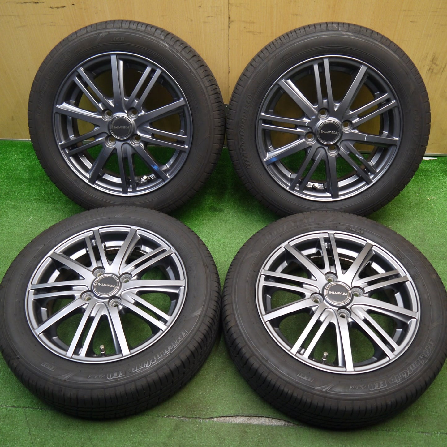 [送料無料] バリ溝！22年！キレイ！8.5分★155/65R14 グッドイヤー EfficientGrip ECO hybrid BALMINUM バルミナ 14インチ PCD100/4H★5031811Hノ