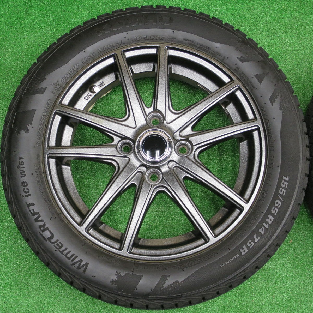 バリ溝！22年！キレイ！9.5分★スタッドレス 155/65R14 クムホ ウィンター クラフト アイス wi61 社外 アルミ 14インチ PCD100/4H★5120701NKス