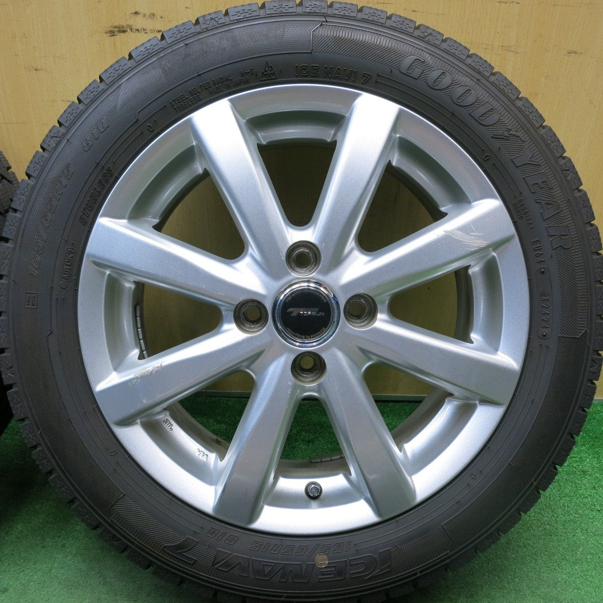 バリ溝！24年！ほぼ10分★スタッドレス 165/65R15 グッドイヤー アイスナビ7 TOPRUN トップラン 15インチ ソリオ ハスラー 等 PCD100/4H★5080907HAス