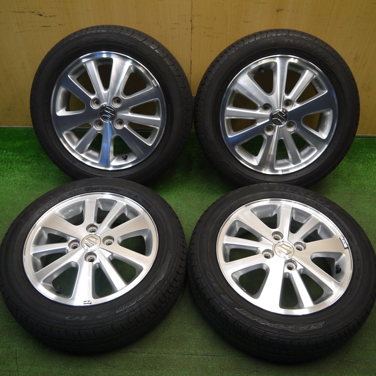 バリ溝！23年！キレイ！8.5分★スズキ エブリイ ワゴン 純正 165/60R14 ダンロップ SPスポーツ 230 14インチ PCD100/4H★6022007Hノ