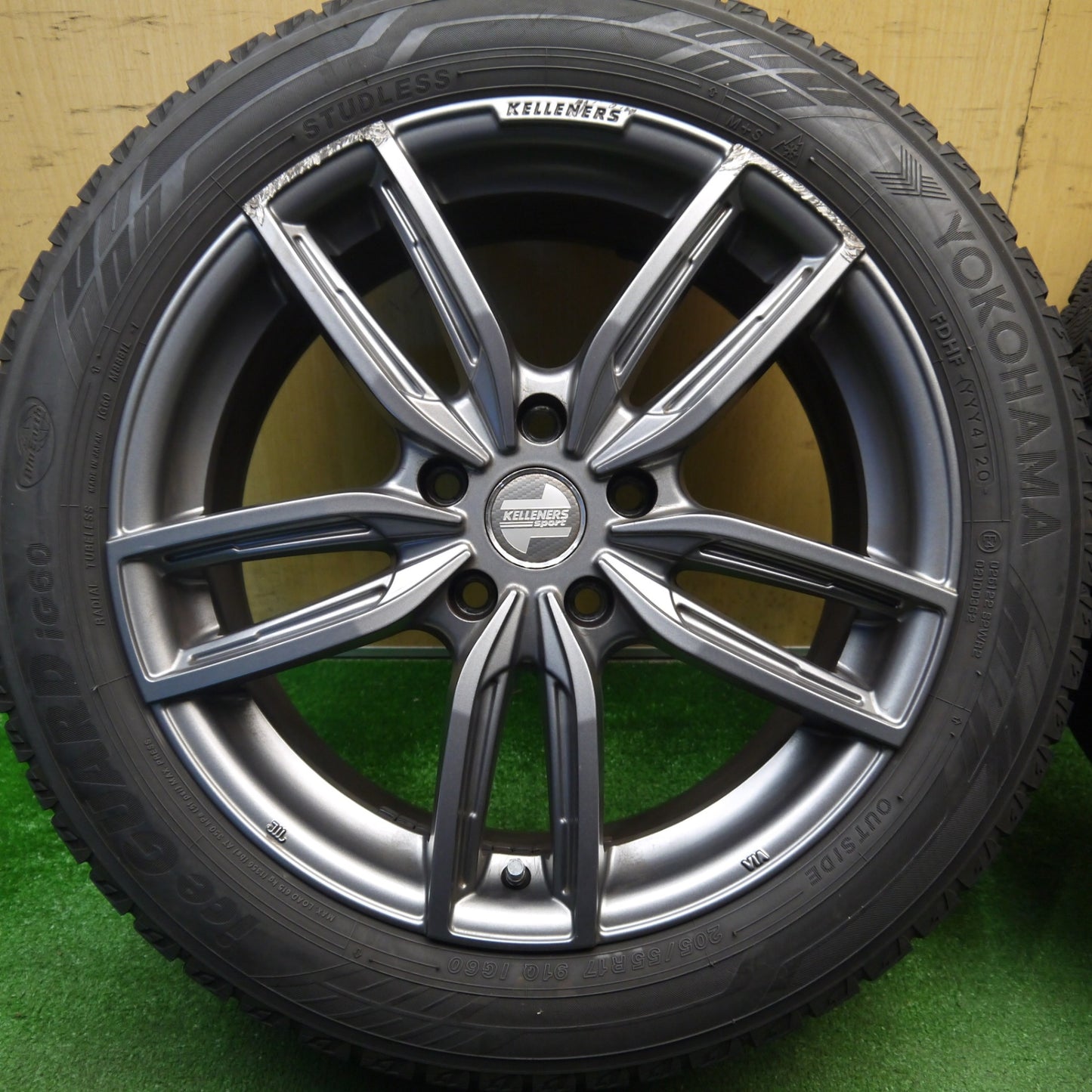 バリ溝！キレイ！9分★BMW MINI 等 Kelleners sport Jr GF5 205/55R17 スタッドレス ヨコハマ アイスガード iG60 ケレナーズ スポーツ ジュニア 17インチ PCD112/5H★6012605Hス