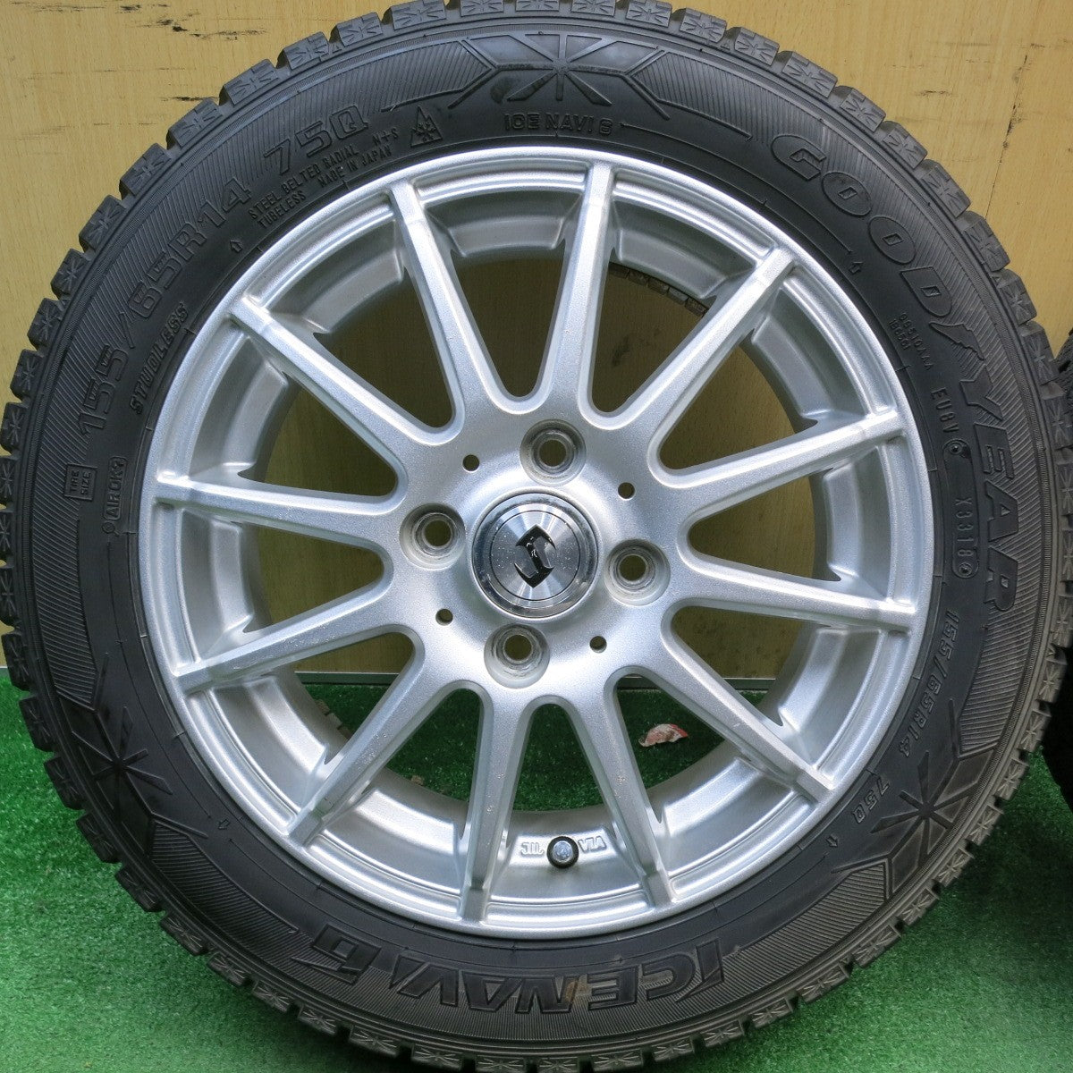 超バリ溝！ほぼ10分★スタッドレス 155/65R14 グッドイヤー アイスナビ6 社外 アルミ 14インチ PCD100/4H★6050508HAス