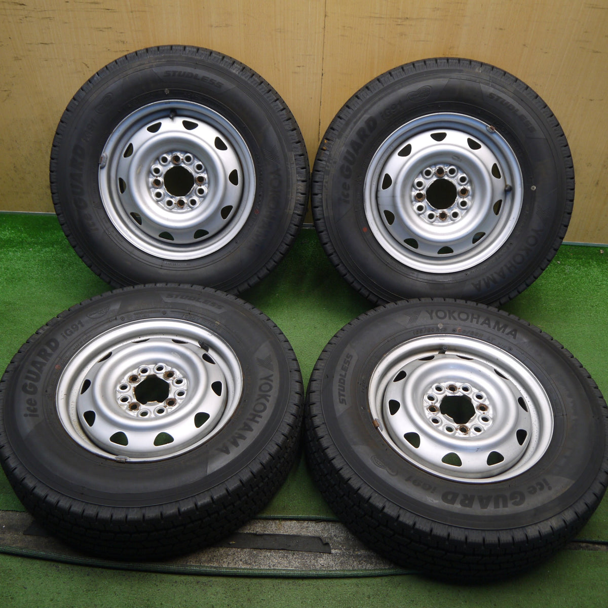 バリ溝！24年！9.5分以上◎スタッドレス 165/80R13 90/88N ヨコハマ アイスガード iG91 スチール ホイール 13インチ PCD100 110 114.3/4H マルチ◎6090405Hス