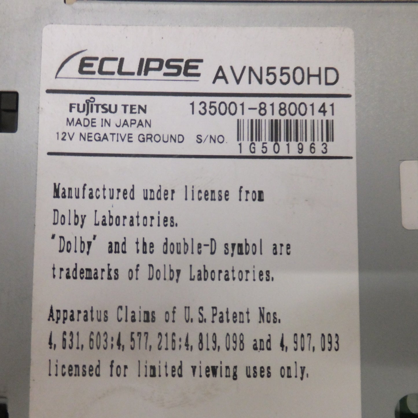[送料無料] ★富士通テン イクリプス ECLIPSE HDDナビゲーション AVN550HD[62]★