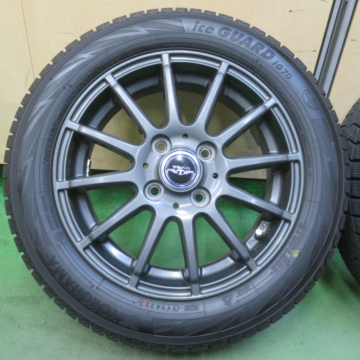 バリ溝！22年！9分◎スタッドレス 155/65R14 ヨコハマ アイスガード iG70 TEAD テッド 14インチ PCD100/4H◎6062407イス