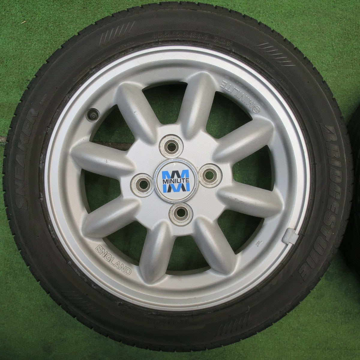 バリ溝！9分★ダイハツ ミラジーノ 純正 MINILITE 165/55R14 ブリヂストン スニーカー SNK2 14インチ ミニライト PCD100/4H★6050810NJノ