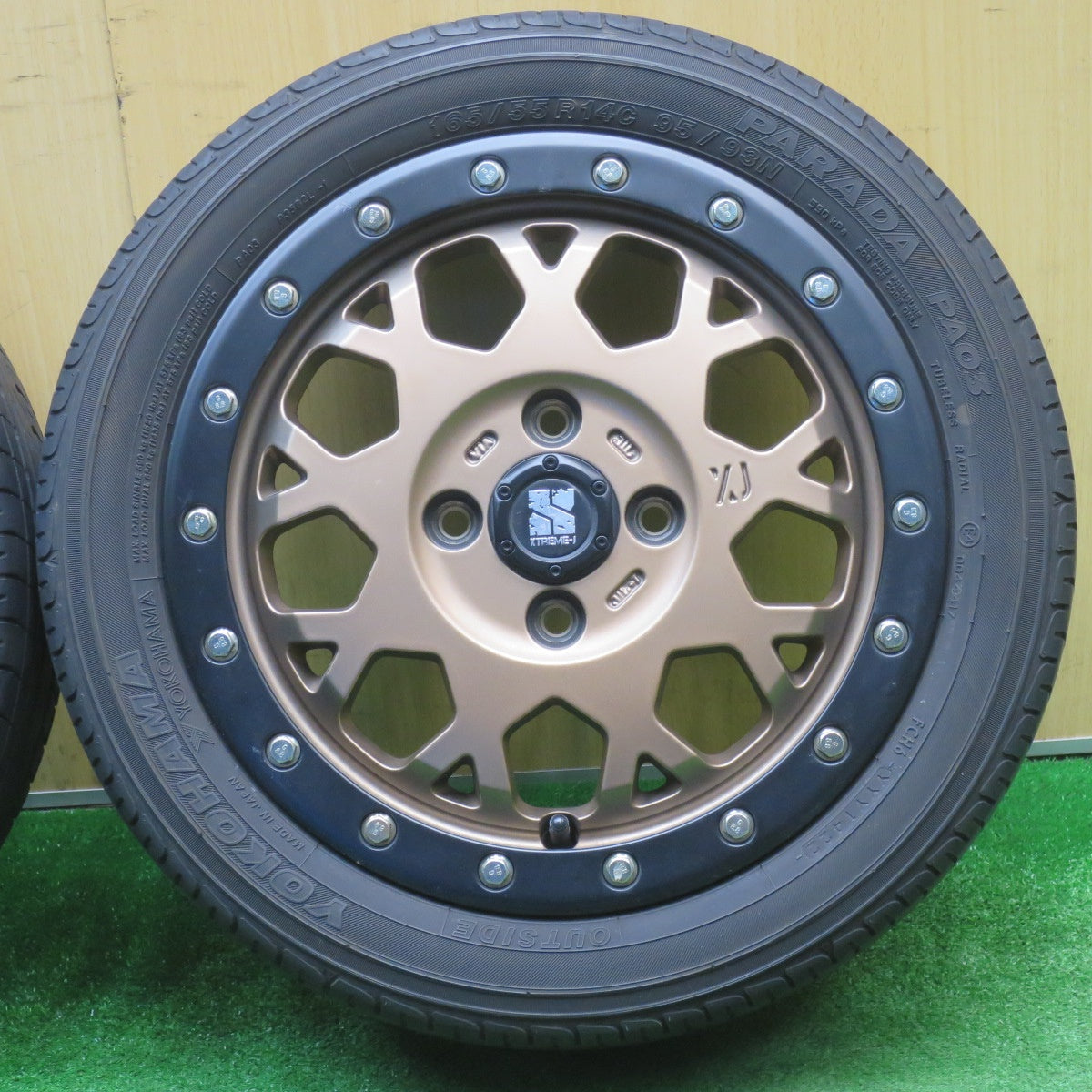 バリ溝！22年！キレイ！8.5分★XTREME-J MLJ XJ04 165/55R14 ヨコハマ PARADA PA03 エクストリームJ ブロンズ 14インチ 軽サイズ PCD100/4H★5111308NJノ