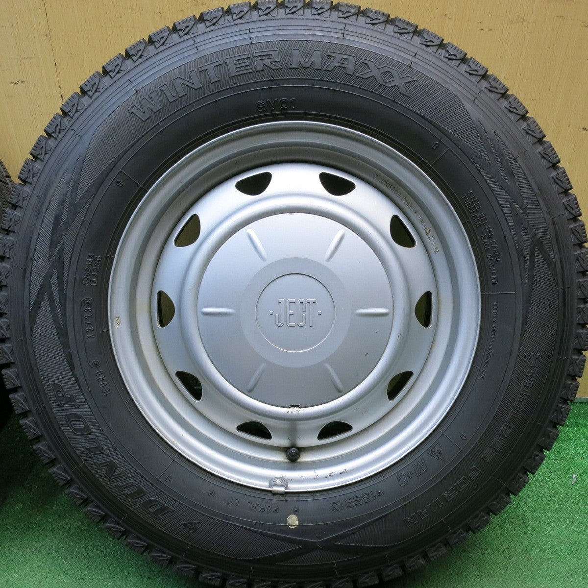 バリ溝！23年！ほぼ10分◎スタッドレス 165R13 6PR ダンロップ ウインターマックス SV01 ・JECT・ スチール ホイール 13インチ PCD100 110 114.3/4H マルチ◎6101006HAス