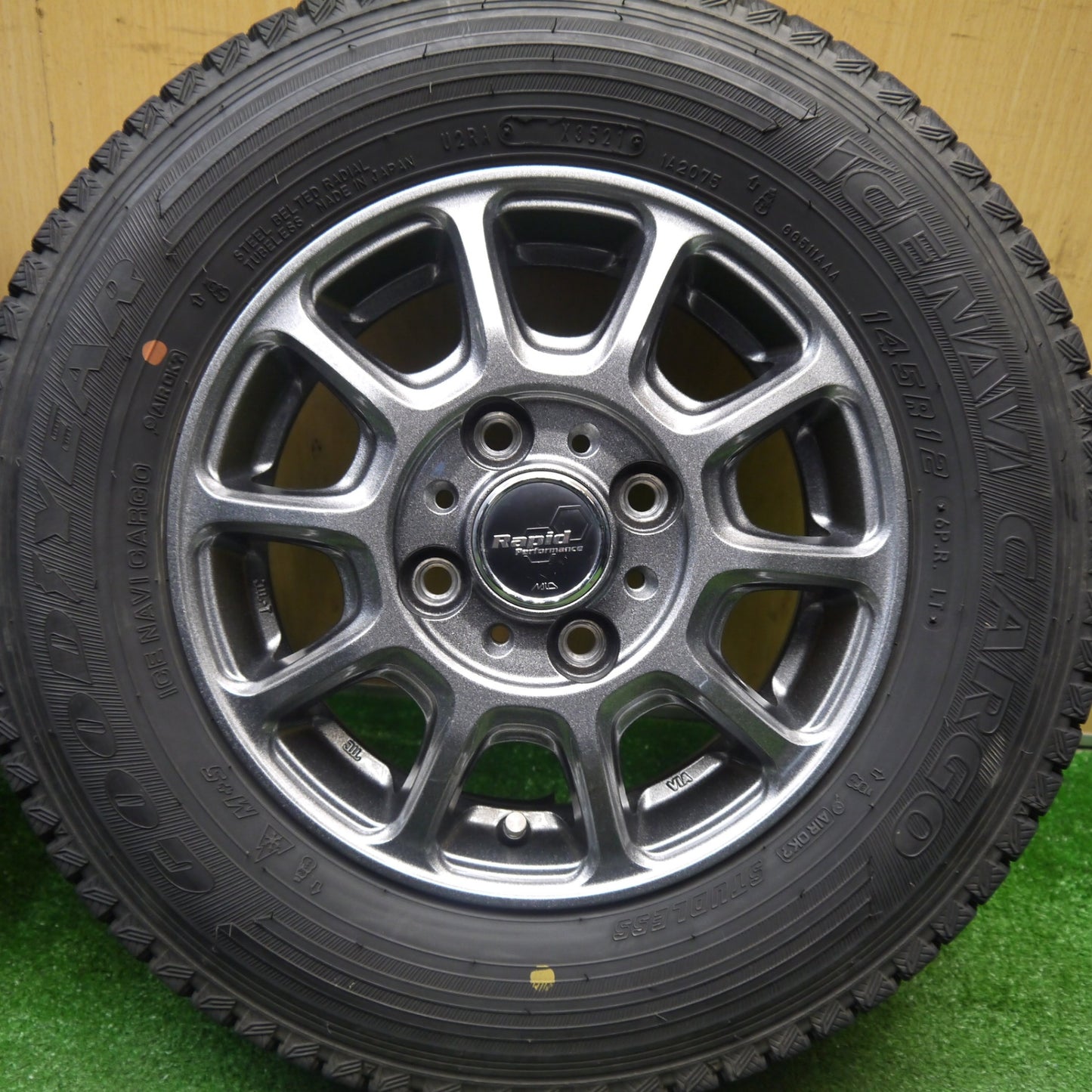 バリ溝！キレイ！9分★スタッドレス 145R12 6PR グッドイヤー アイスナビ CARGO Rapid Performance MiD ラピッド パフォーマンス 12インチ PCD100/4H★6010708Hス