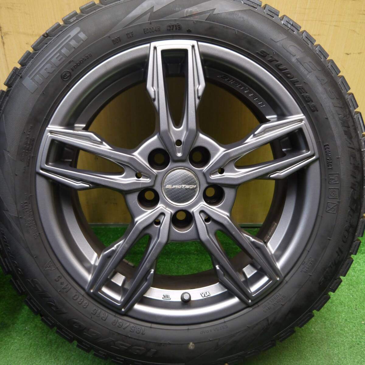 4本価格★アウディ A1 等 EUROTECH GAYA ELISI 185/60R15 スタッドレス ピレリ アイスアシンメトリコ プラス 15インチ PCD100/5H★5040111Hス