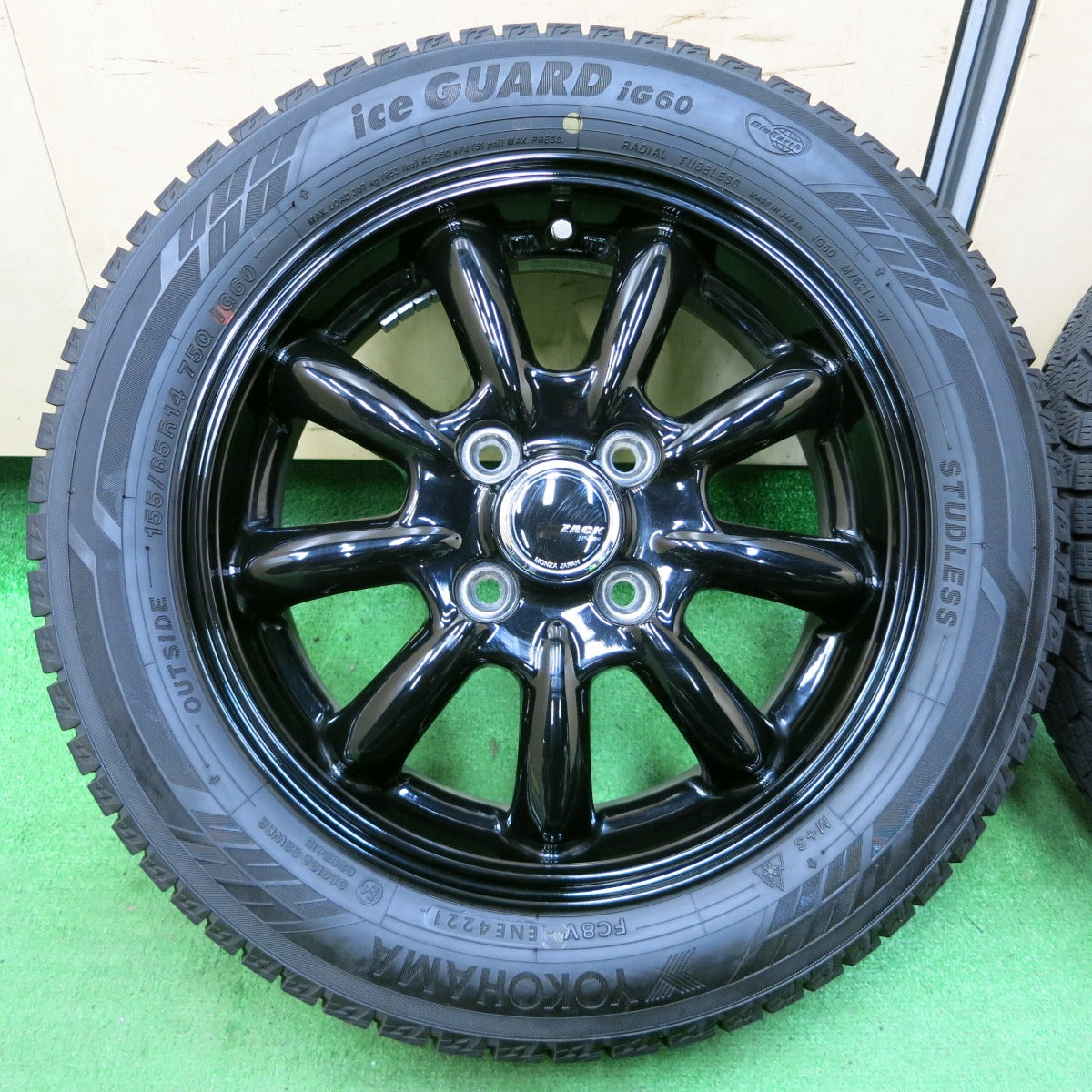 *送料無料* バリ溝！21年！キレイ！9.5分★スタッドレス 155/65R14 ヨコハマ アイスガード iG60 ZACK JP-209 MONZA 14インチ PCD100/4H★4052709イス