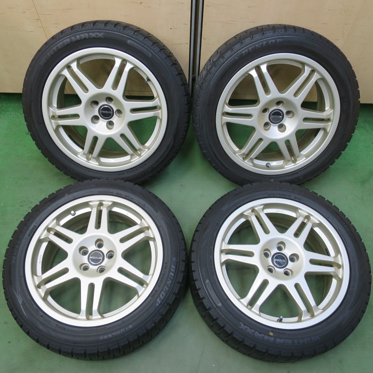 バリ溝！9.5分★インプレッサ 等 215/50R17 スタッドレス ダンロップ ウインターマックス WM02 SPEEDLINE スピードライン 17インチ PCD100/5H★6042005イス