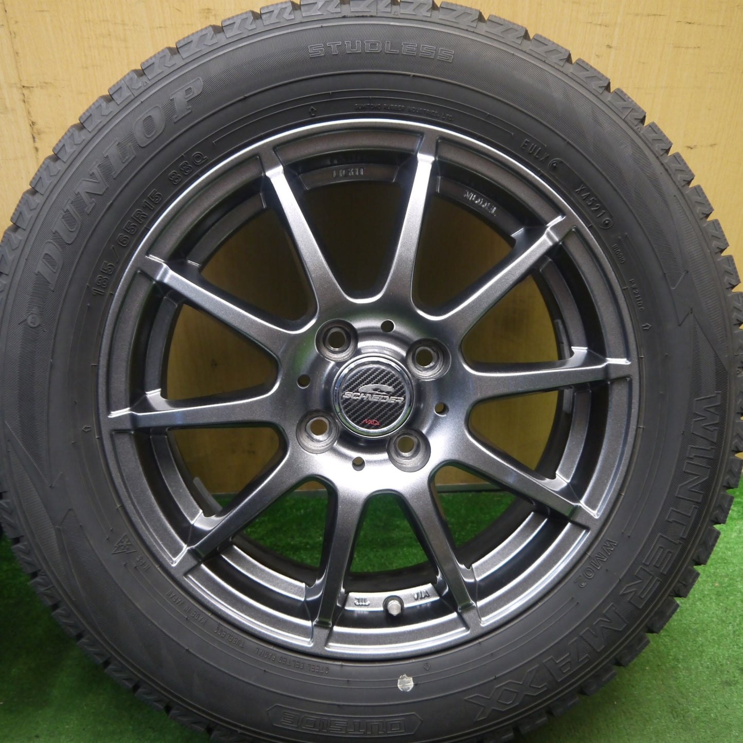 バリ溝！21年！キレイ！9分★スタッドレス 185/65R15 ダンロップ ウインターマックス WM02 SCHNEIDER MiD シュナイダー 15インチ PCD100/4H★5072305Hス