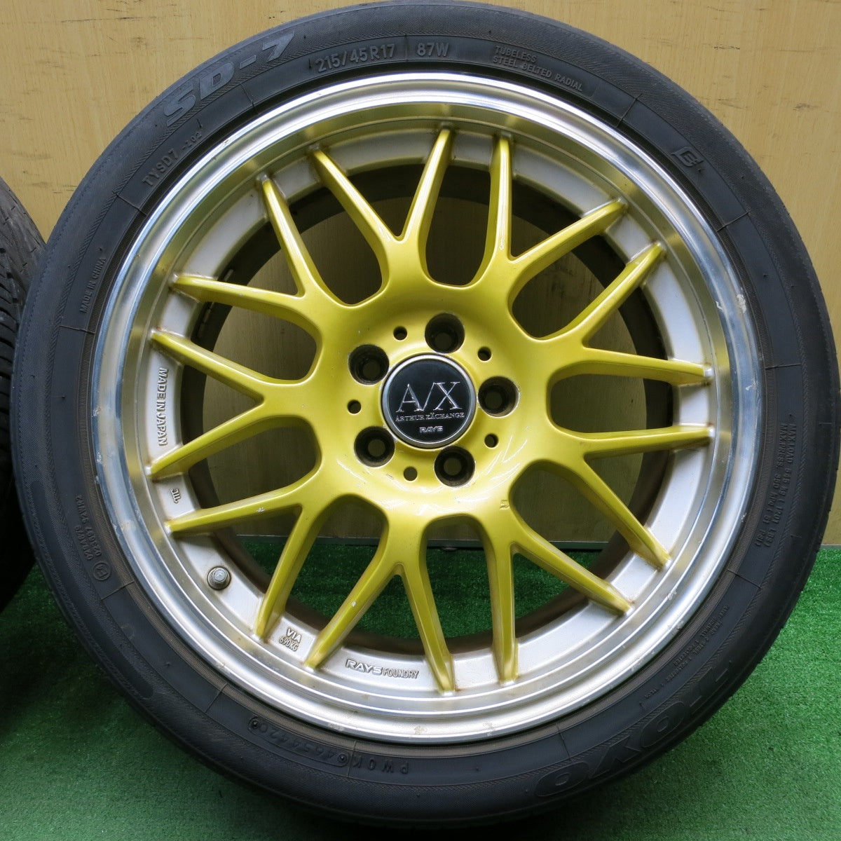 バリ溝！9分★プリウス 等 RAYS A/X ARTHUR EXCHANGE MM-X 215/45R17 トーヨー SD-7 自家塗装品 17インチ PCD100/5H★5053106HAノ
